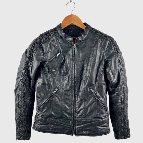 Milwaukee Leather Jacket JMLL2571 Black Crinkled Arm Motorcycle Bomber Goatskin - Picture 4 of 16